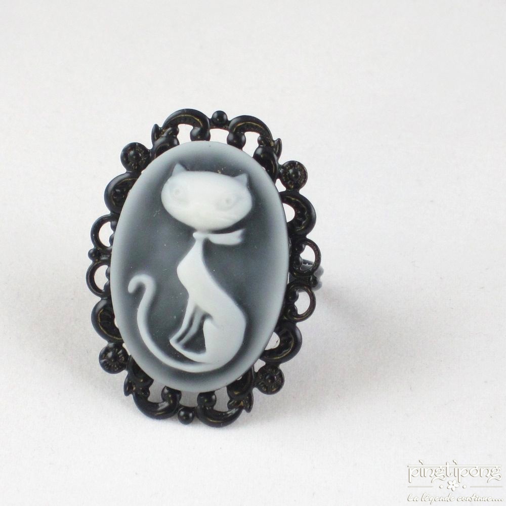 Bijou chat : bague camée - boutique pingtipong