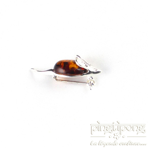 Bijou souris broche en argent et ambre - boutique pingtipong