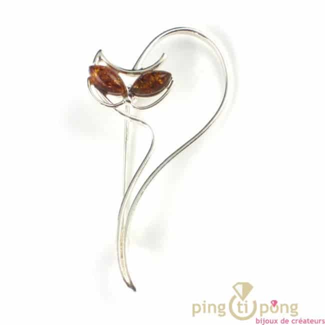 Broche Tete De Chat Stylisee Bijoux En Ambre Et Argent