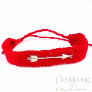 Véritable bracelet brésilien rouge en fil de nylon et argent de L'AVARE, petite flèche en argent massif rhodié.