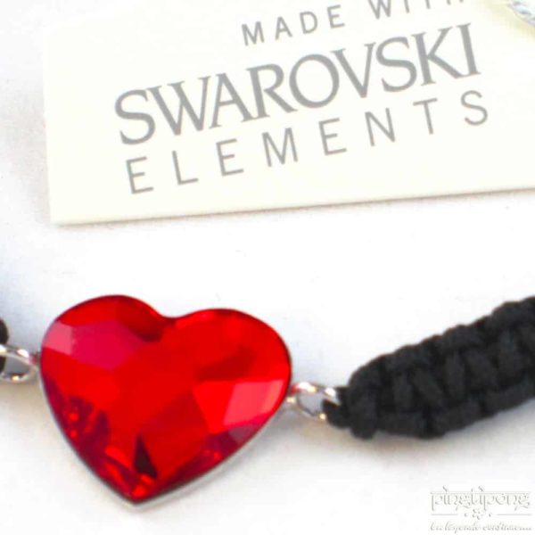 bijou SPARK bracelet en coton, swarovski et argent en forme de coeur rouge