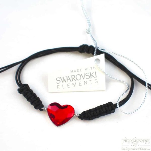 bijoux SPARK bracelets en coton, swarovski et argent en forme de coeur rouge