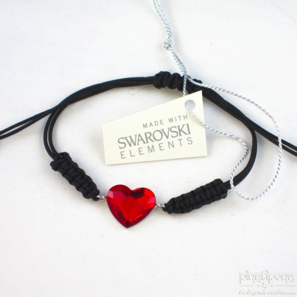 bijoux SPARK bracelet en coton, swarovski et argent en forme de coeur rouge